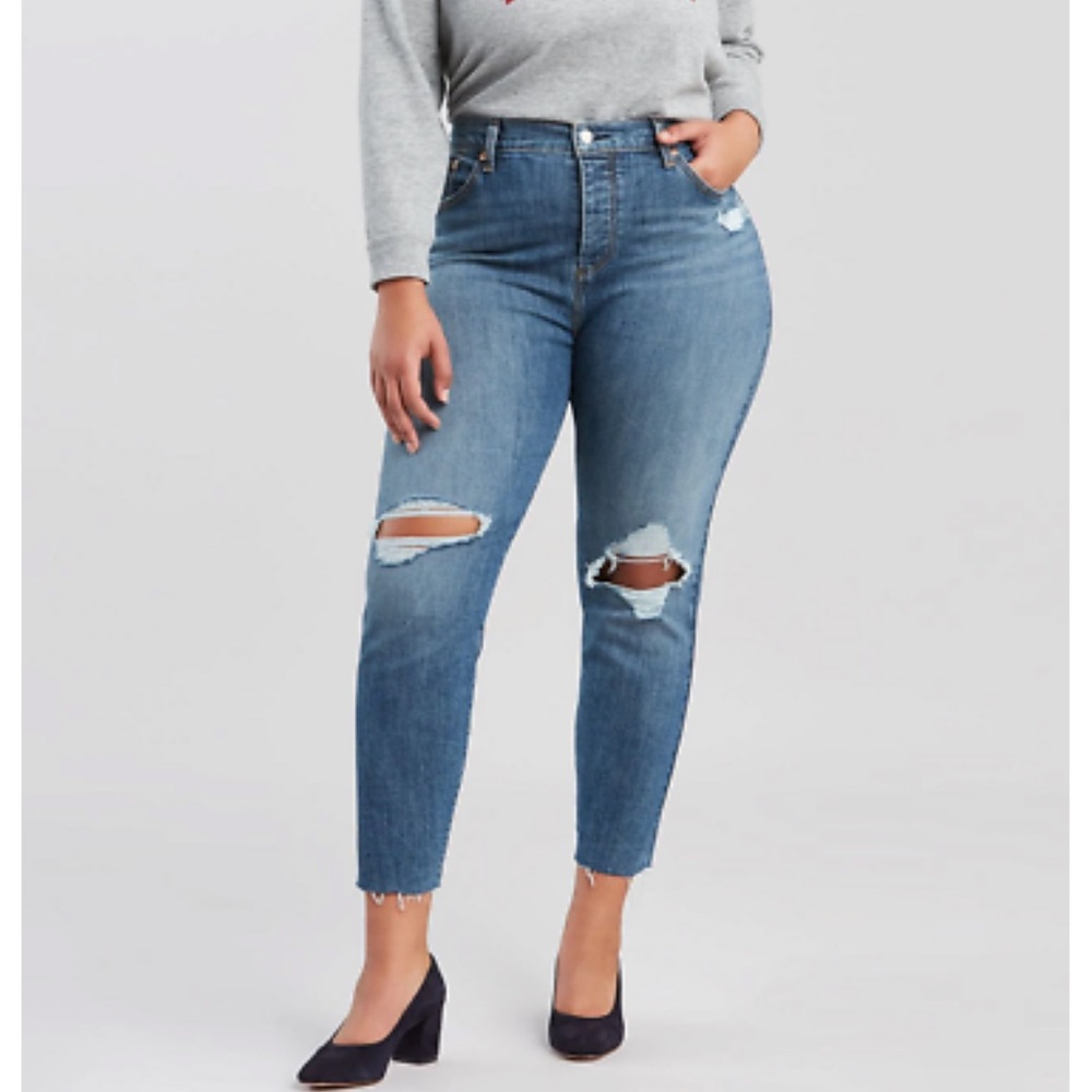 Levi’s | Wedgie Skinny Factory Distressed Denim Med-Dark Wash High Waisted Jeans
